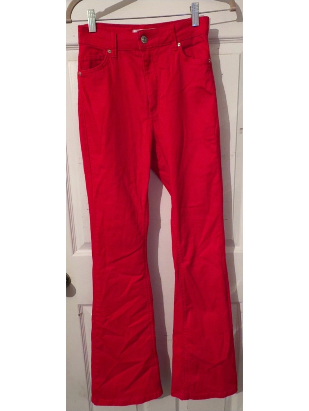 Bershka Red Cut Out Flared Jeans Size 4